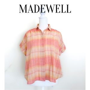 NEW - Madewell 100% Cotton Pink and Red Plaid Short Sleeves Shirt XS